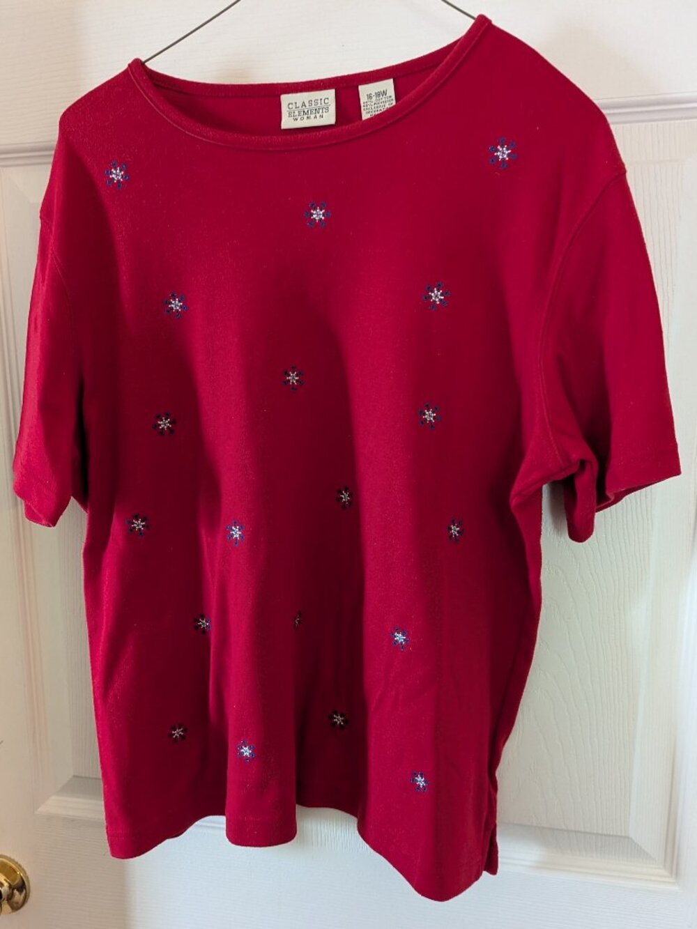 Women's red shirt with snowflakes, size 16-18W, $9.